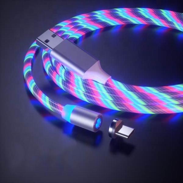 2.4A Micro USB Phone Charger Cable 8 pin Type C 3 In 1 Magnetic Cable LED Light