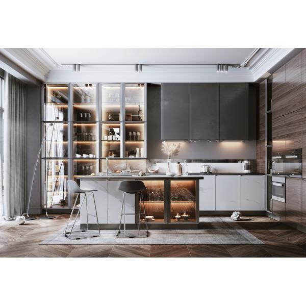 L-Shape Lacquer Matte MDF Melamine Shaker Kitchen Cabinet Door Waterfall Island