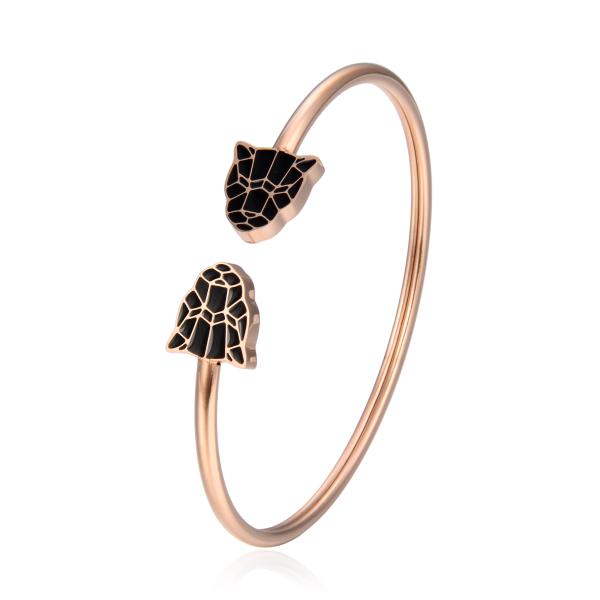 18k Gold Stainless Steel Open Bangle Bracelet Black Leopard Enamel Bangles