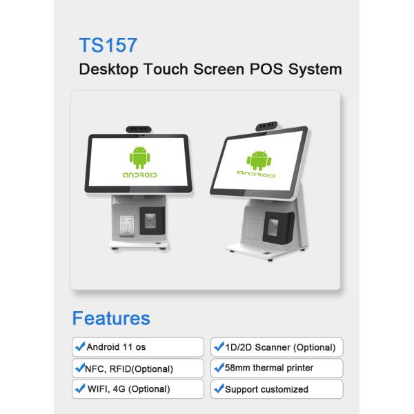 Windows 10 15.6 inch True Flat Touch Screen Desktop POS with Scanner and Thermal Printer