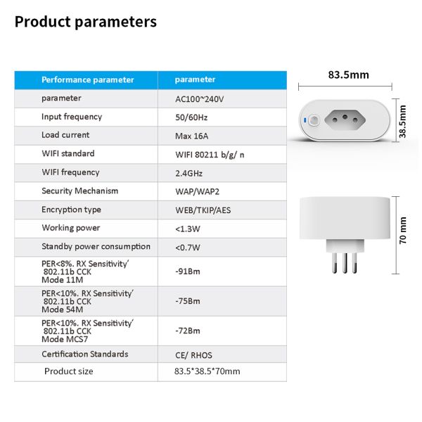 Brazil Standard WiFi Smart Wiring Devices Plug High Wattage 16A Type N V0 Fireproof