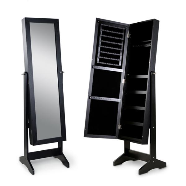 Armoire derecho el 146cm libre negro de la joyería del espejo integral del MDF