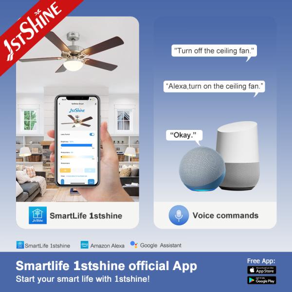 Smart Decorative Ceiling Fan With Light 2*E27 Brushed Nickel MDF Blade Remote Control