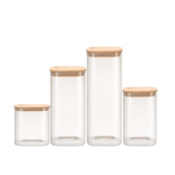500ml-2200ml Striped Glass Kitchen Storage Containers Glass Canister With Bamboo Lid
