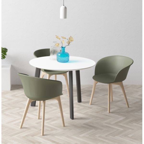 Ergonomic Restaurant Chair And Table Restaurant Arm Chairs Molded PP Solid Ash Wood Legs