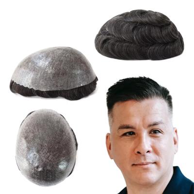 Toupee for Men Human Hair Replacement System 08mm Thin Skin Hairpieces #1B10