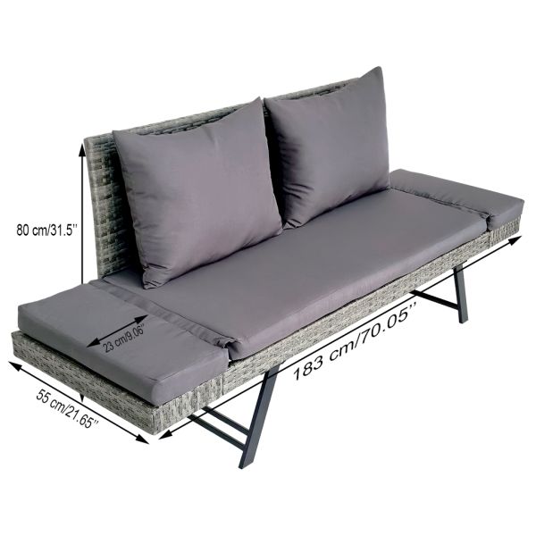 Factory Wholesale Garden Furniture Outdoor Wicker Rattan Furniture Functional Lounge Chair Armrest Movable Garden Bench