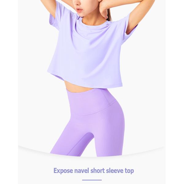 Nylon Ladies Short Sleeve Running Top Loose Casual Fitness Yoga Sports T Shirt