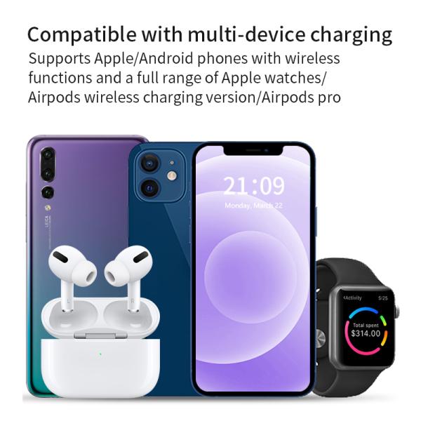 5 в 1 держатель для беспроводной зарядки для Apple Android 15 Вт с светодиодным освещением