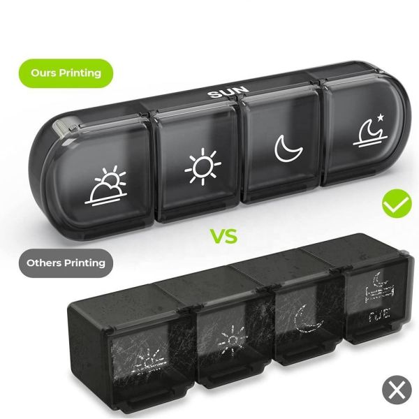 JH Medibox Portable 7 Day 28 Compartments Black PP Plastic Weekly Pill Organizer Large Capacity Travel Container