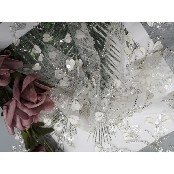 Sequin женской одежды белый шнурует вышитую бисером ткань вышивки