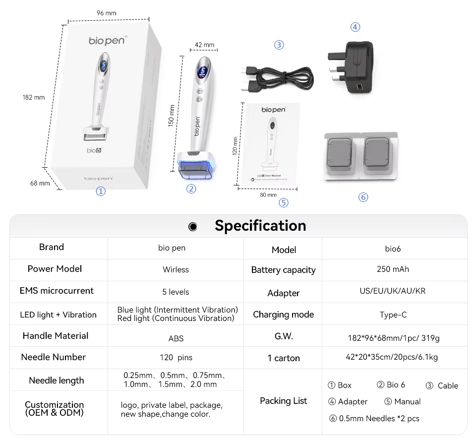 New Design  Vibration EMS+LED Deep Renewal Microneedling Stamp Pen with 5-Level Speed Control and Blue & Red Light Therapy for Home Use