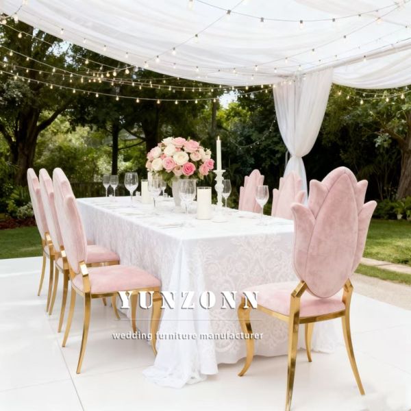 Hotel Banquet Tulip Flower Back Stackable Pink Velvet Wedding Chairs for Party Event