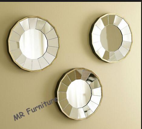 3 Set Decor Mirror For Living Room , Tray Plate Decorative Mirror Decals