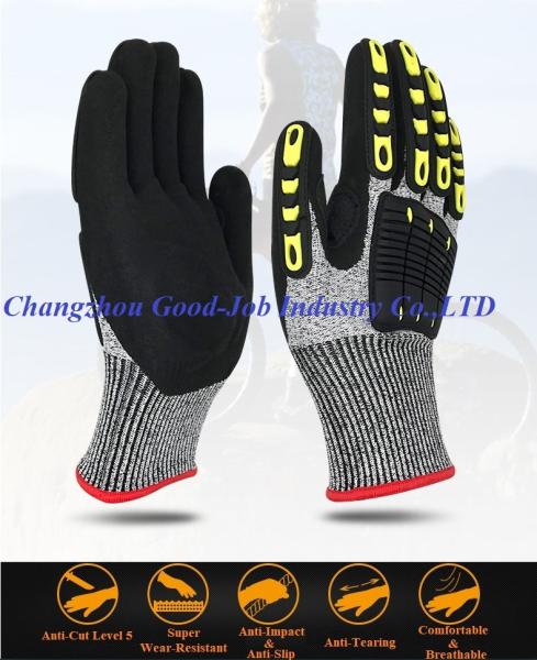 Oilfield HPPE Impact Sandy Nitrile Coating TPR Anti Impact Cut Resistant Gloves