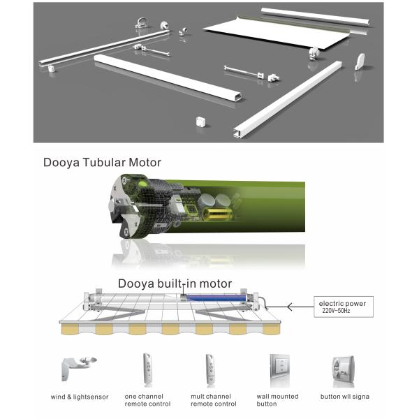 Anti UV Spanish Fabric Electric Shade Awning , Automatic Motorized Sun Shade Awning
