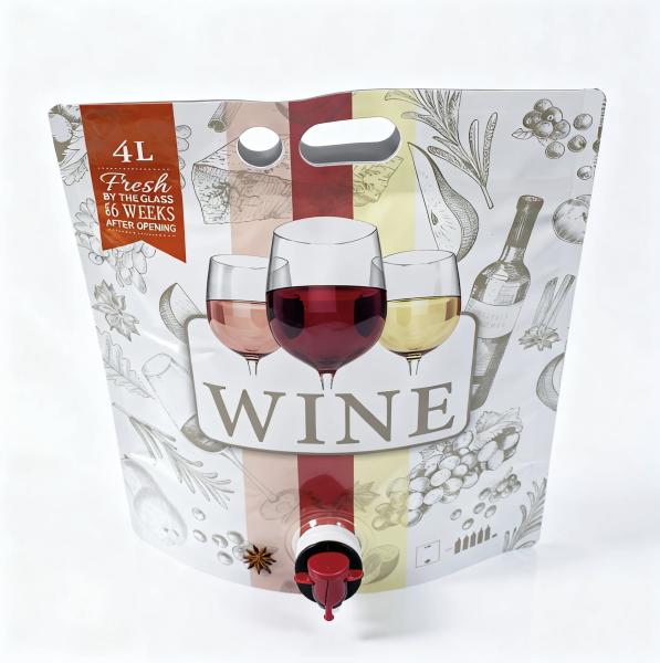 4L Disposable Wine Dispenser Wine Bag In Box Pouch| Aluminum Foil Tap Dispenser Stand Up Pouch With Die-Cut Handle For Red White Rosé Wine