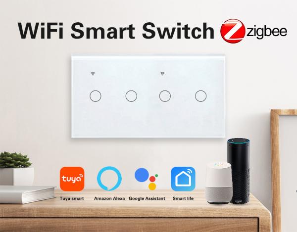 Smart Tuya Zigbee Switch App Remote Control 4 Gang Support Google Assistant Amazon Alexa