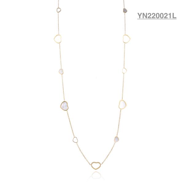 White Shell Inlaid Heart Pendant Necklace K Gold Stainless Steel Long Neck Chain
