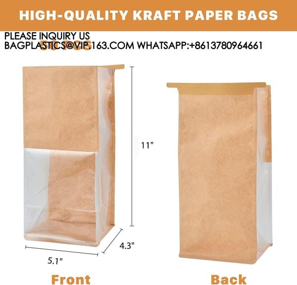 Bakery Bags With Window Cookie Bags For Packaging Candy Bags Treat Bags, Popcorn, Coffee Bags Resealable