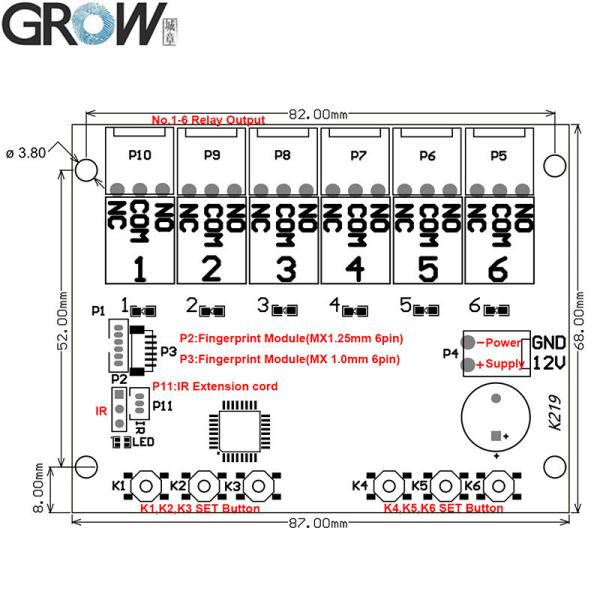 Crecer K219-A+R502-A Panel de control de huellas dactilares IR de relevo múltiple programable