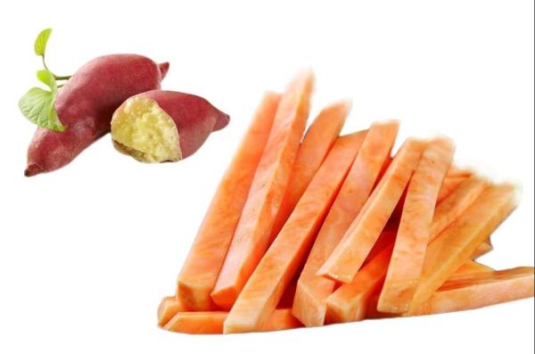 IQF Individually Quick Frozen Steamed Sweet Potato Sticks, red skin, white flesh