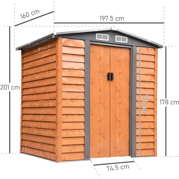 AJUNION Modern Design Metal Storage Shed for Sheds Storage 55.5kg Wood Grain Effect
