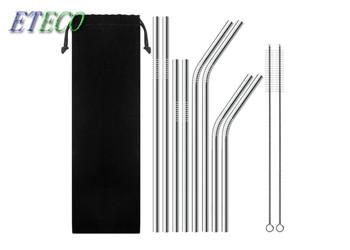 Sleek 10 Inch Stainless Steel Straws , Easy Clean Metal Milkshake Straws