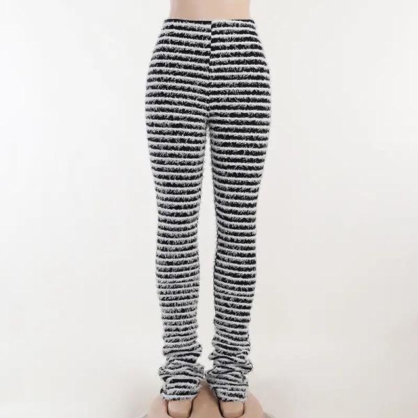 Mixed Color Fashion Casual Pants Winter Stripe High Waist Pants