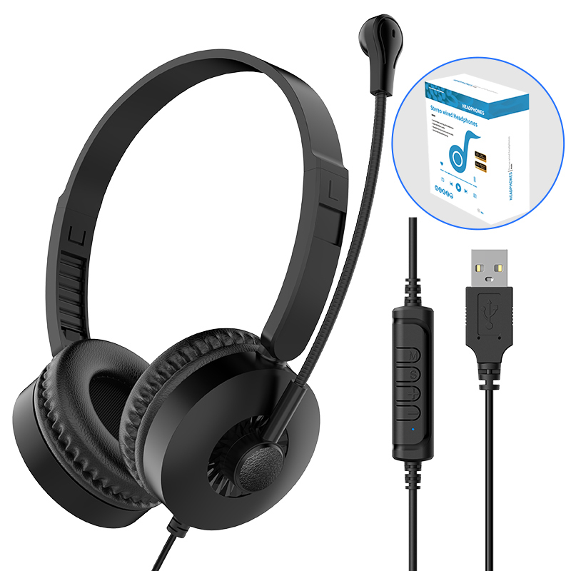 JTY- K3 Head mounted wired headphones with microphone and wired control USB/Type-C/3.5mm multi interface online course learning, customer service, computer headset support OEM/ODM customized products