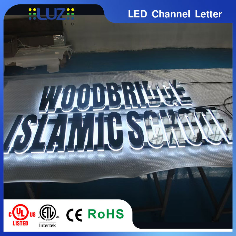 Custom 3D LED Backlit Channel Letters - Mirror Stainless Steel Halo Lit Signs