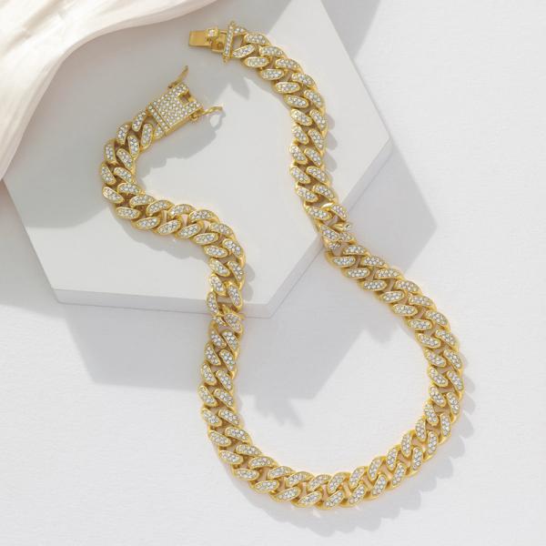 Hot Sale Hip Hop Jewelry Iced Out White Rhinestone Miami Cuban Link Chain Choker Necklace for Women Men Gift