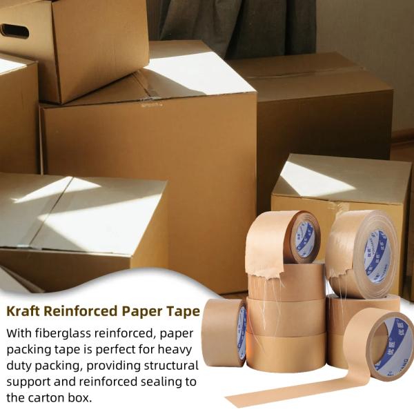 Single Sided Adhesive Reinforced Kraft Paper Tape For Carton Sealing 130-150um