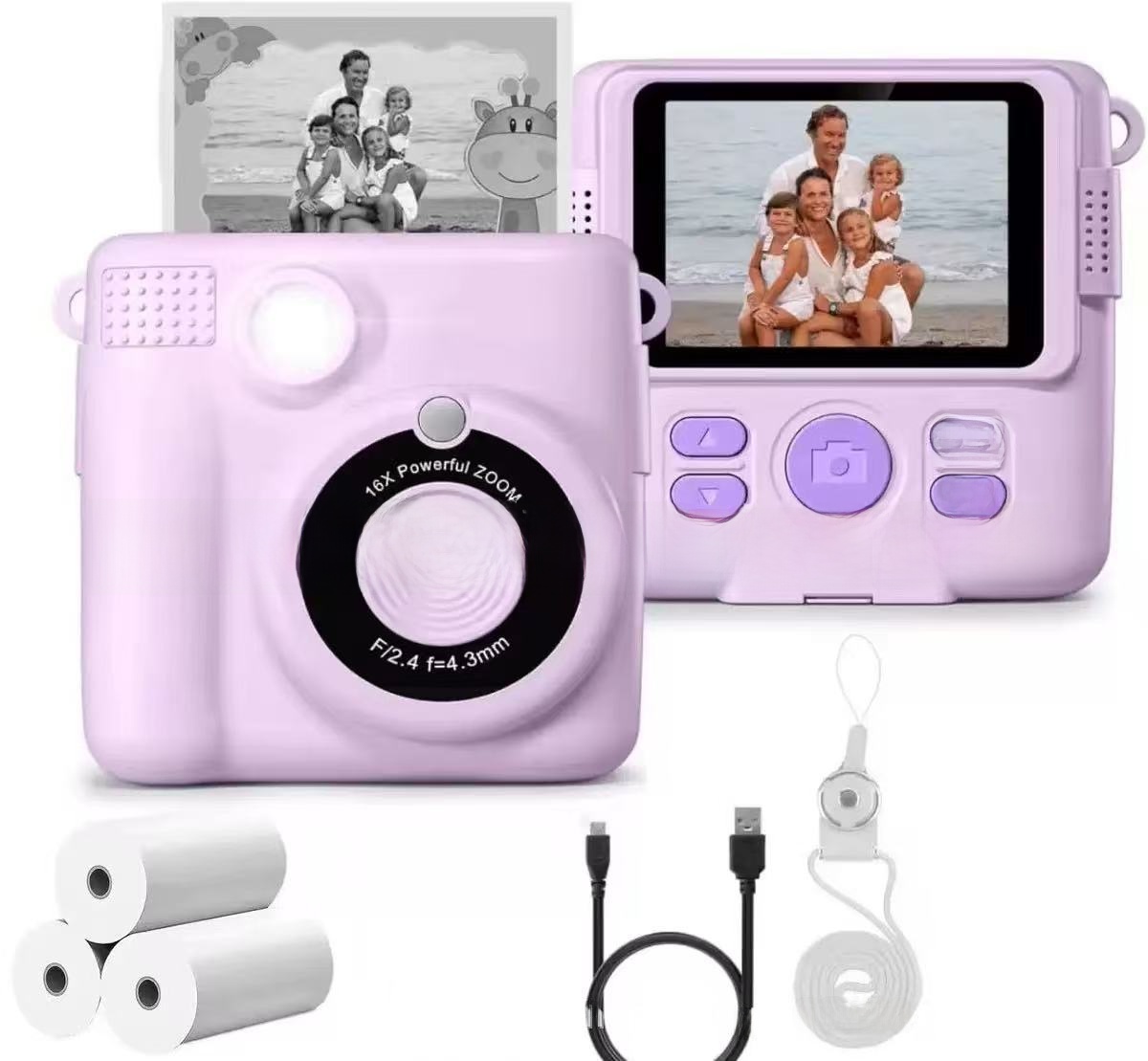 Instant Print Children's Digital Thermal Mini Camera with CMOS Sensor MicroSD Plastic 4K Video 2.4