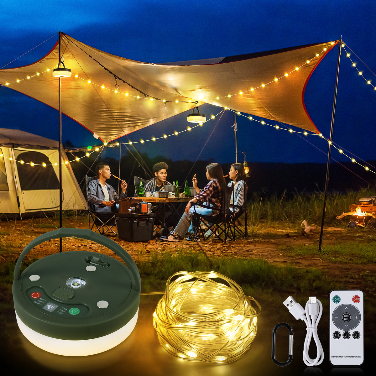 Lightweight Compact 3 in 1 Camping String Light Designed for Camping Hiking and Emergency Featuring Multiple Lighting Modes