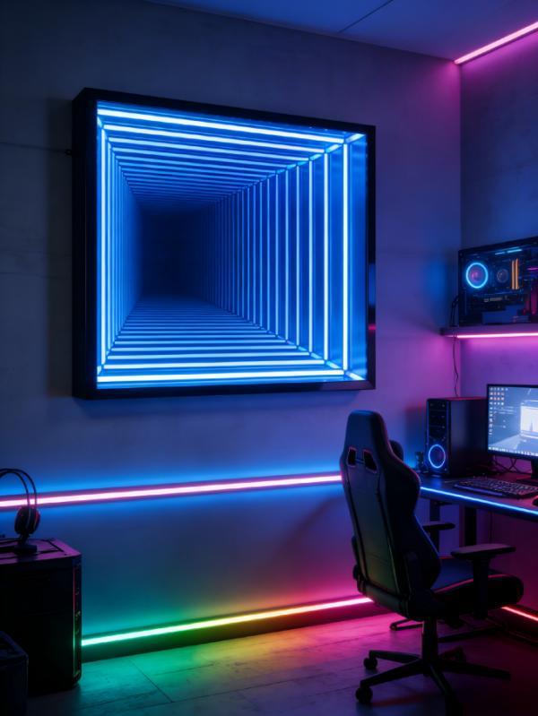 Kingstin  RGB Color Changing Abyss Mirror LED Light, Infinite Tunnel Visual Effect Decorative Lamp for Home/Commercial Use