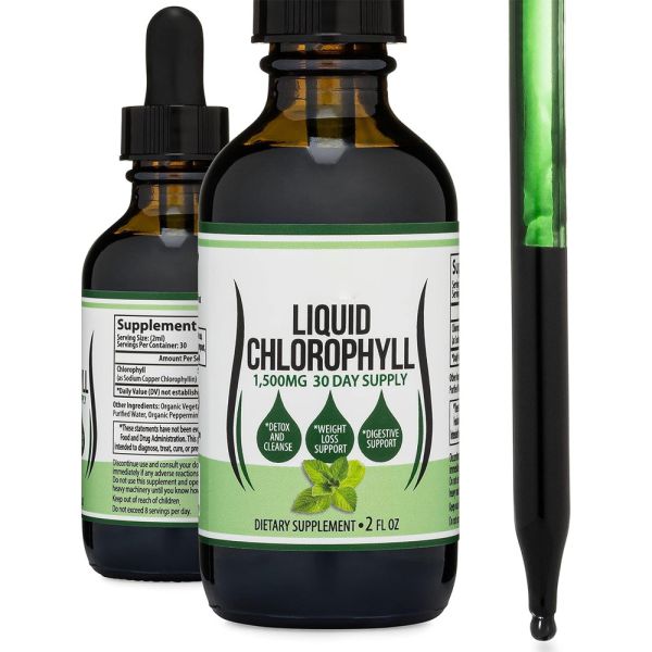 Natural Detox and Energy Support Liquid Chlorophyll Drops with 50mg Sodium Copper Chlorophyllin Nutritional Supplement