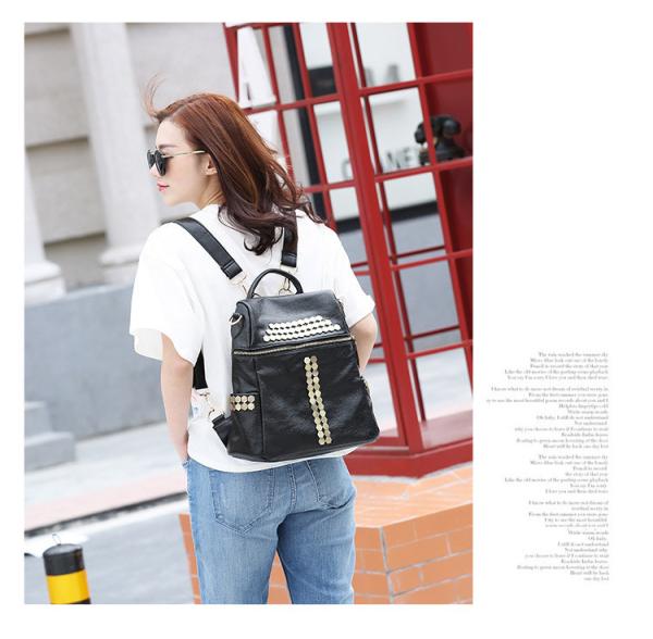 Boutique fashion leather handbag shoulder bag black backpack female