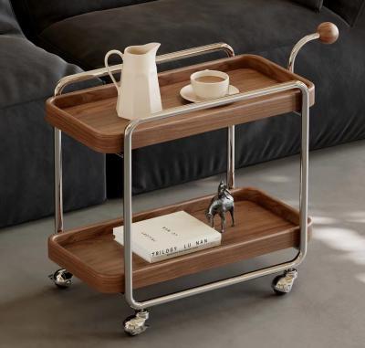 Nordic Modern Low Side Table Trolley Trolly With Wheels Stainless Steel Frame Solid Wood Handle