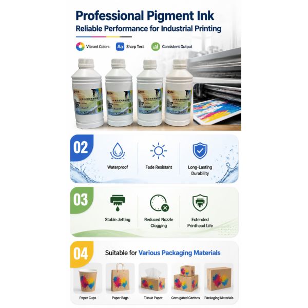 Professional Waterproof & Smudge Resistant Pigment Ink with Excellent Fade Resistance and Fast Drying Formula for Inkjet Printing
