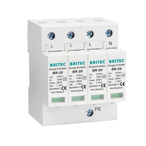 BR-20 4P Class 2 Surge Protective Device Lightning Arrester 3 Phase Thunder Protector Type 2 Surge Protectors  Lightning Current Combination Arrestor