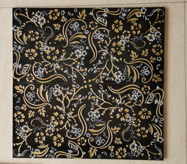 30x60cm Golden Flower Pattern Polished Tile for Floor and Wall
