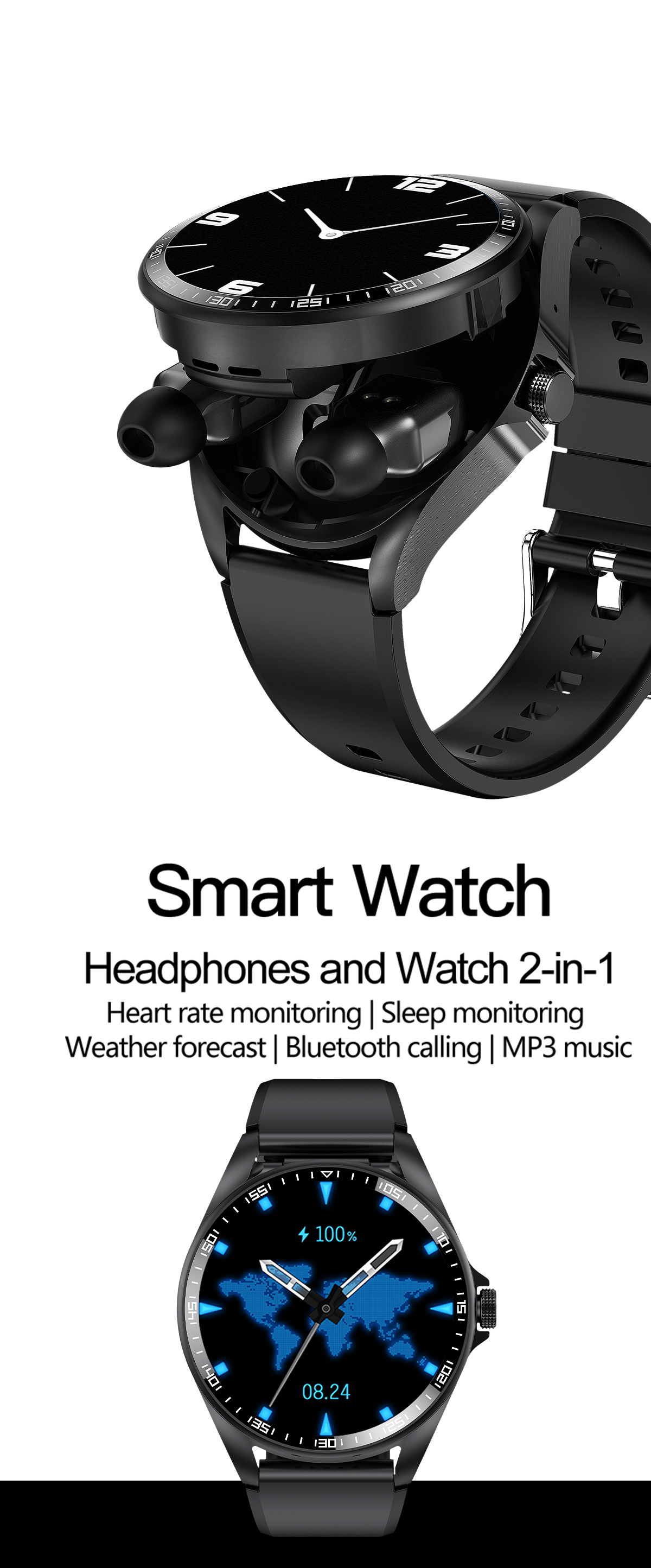 Dual Bluetooth Smart Watch with Call Function & Health Monitor