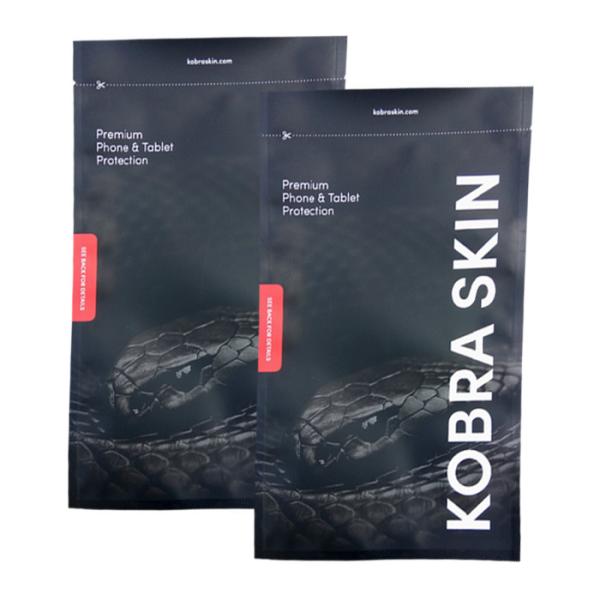 3 Side Heat Seal Aluminum Foil Black Plastic  Zipper Mylar Bag with tear Notches  for Phone case packing
