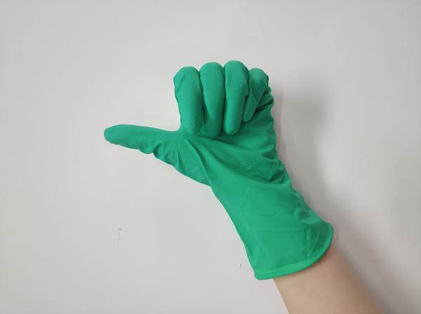 Green nitrile oil resistant gloves