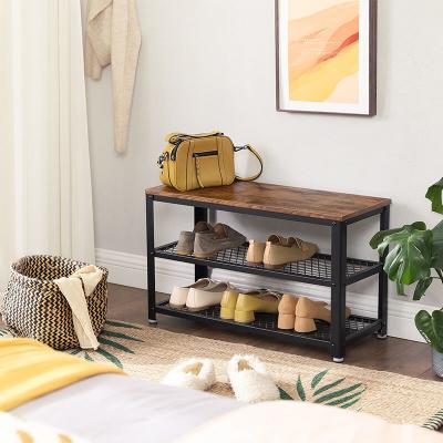 Particleboard Shoe Rack, Shoe Bench with Shelves, Industrial Shoe Bench, Hallway Furniture, ULBS73X