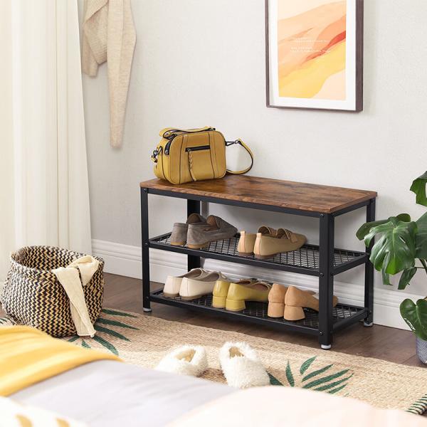 Particleboard Shoe Rack, Shoe Bench with Shelves, Industrial Shoe Bench, Hallway Furniture, ULBS73X