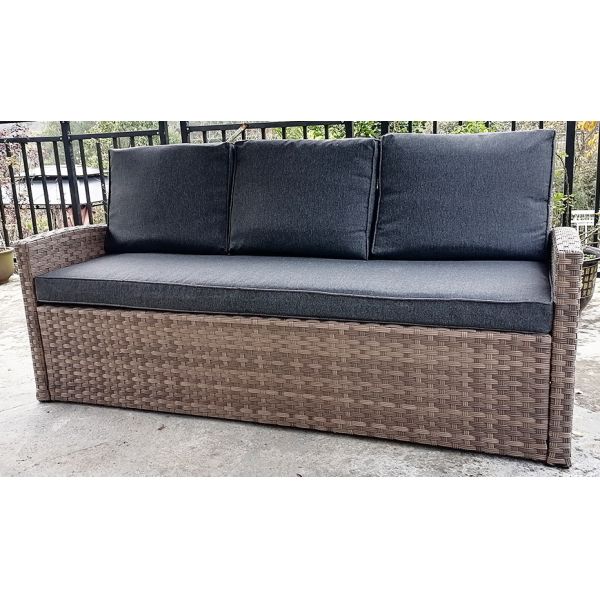 6 Pieces Patio Dining Set All Weather Wicker Furniture Steel Frame Rattan Dining Table and Chair Poly Wooden Table Top
