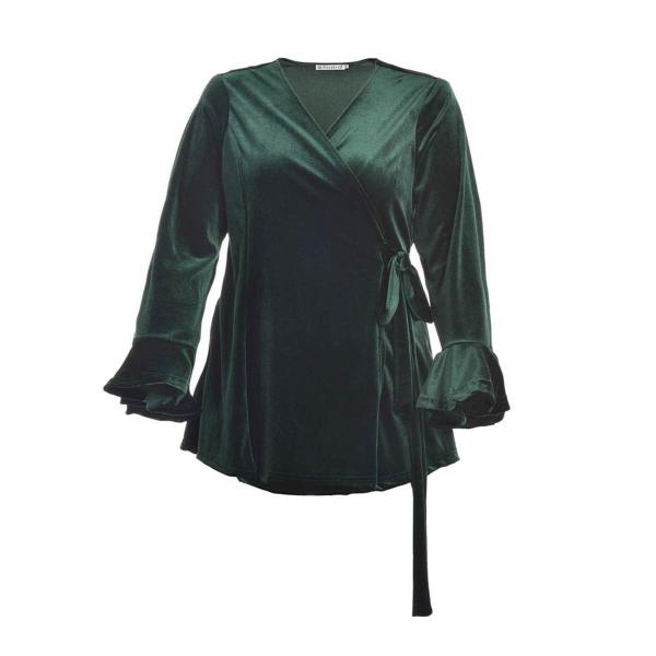 Princess Sleeve Womens Autumn Tops / Ladies Corduroy Blouses With Waist Belt
