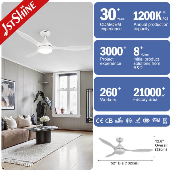 52 Inch OEM Energy-Saving Dimmable LED Ceiling Fan with Remote Control in Mulit Colors